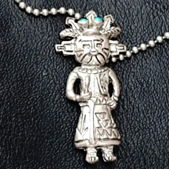 Vintage Sterling Silver & Turquoise Zuni Brooch/Pendant - Picture 2 of 4